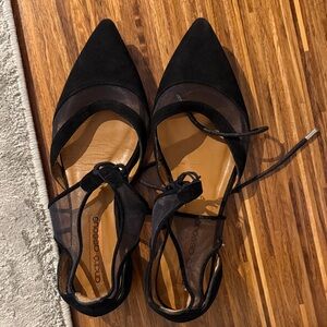 Andre Assous Black Pointed Lace-Up Mesh Flats with Tan Insole